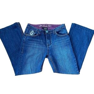 VINTAGE Lola Jeans blue embroidered flap pockets 30 boot cut leg mid to low rise